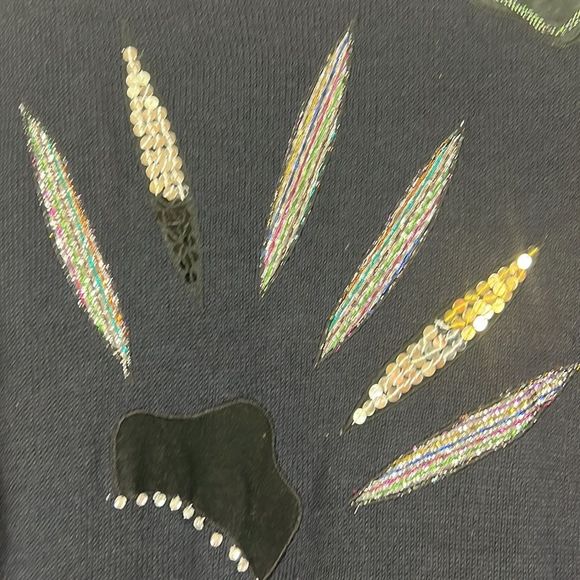 Vintage Pierre Cardin sweater sequins beaded patches navy blue size 40 - Picture 4 of 14